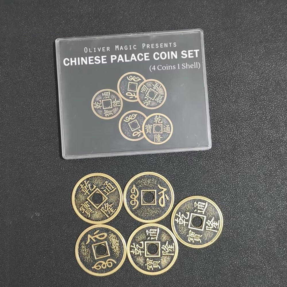Chinese Palace Coin Set (4 Coins 1 Shell, Morgan/Half dollars Size Brass) by Oliver Magic
