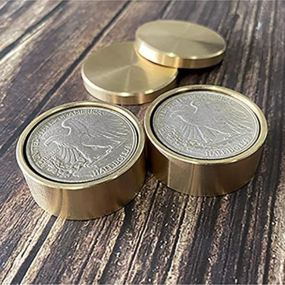 Brass Okito & Boston Box Set Magic Trick Half Dollar Size Coin Appear Vanish