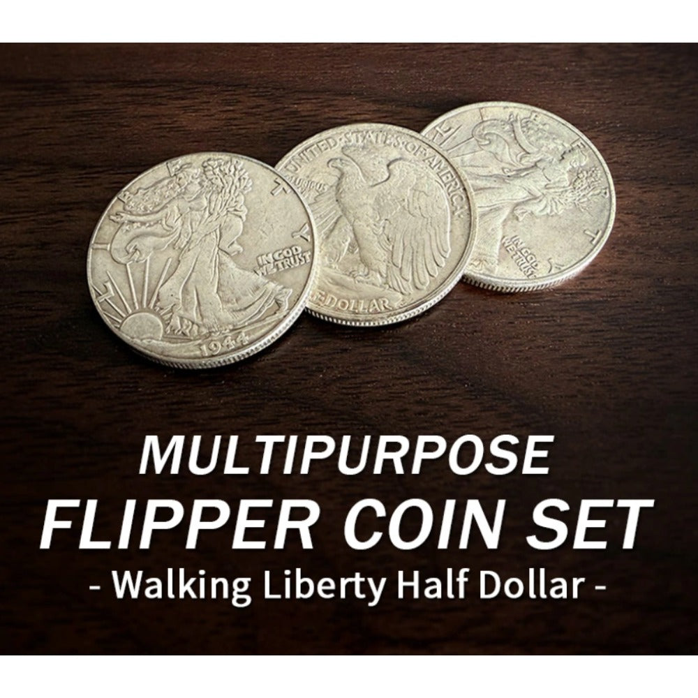 Multipurpose Flipper Coin Set (Walking Liberty Half Dollar) Magic Tricks for Magicians