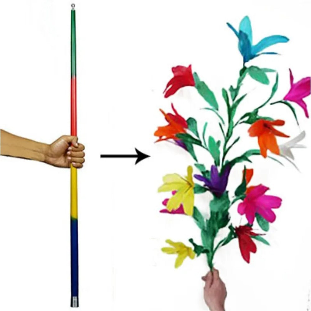 Vanishing Cane To Flower ( 21 Flowers ) Stage Magic Tricks Metal Vanishing Cane