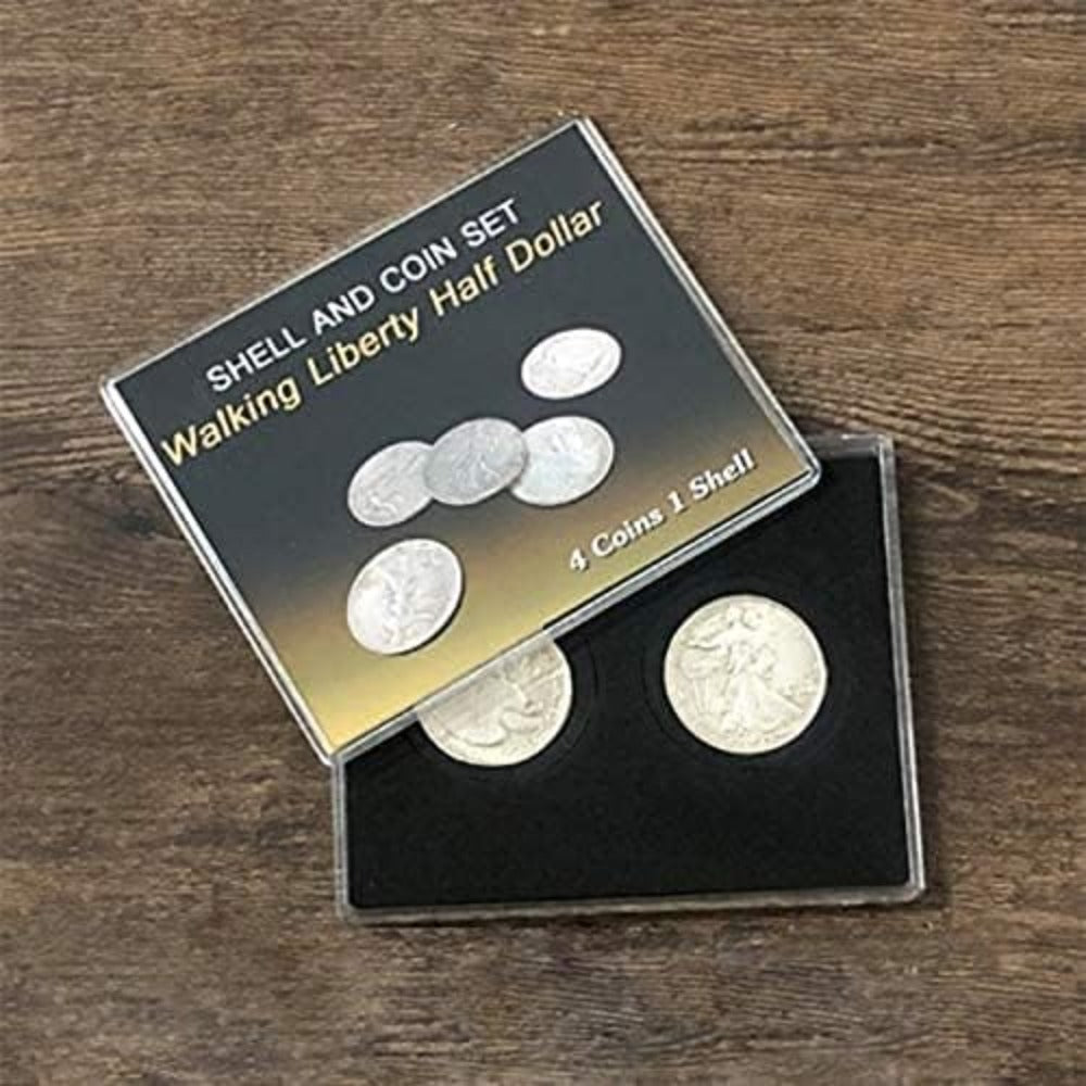 Walking Liberty Half Dollar Shell and Coins Set Magic Tricks (4 Coins 1 Shell)