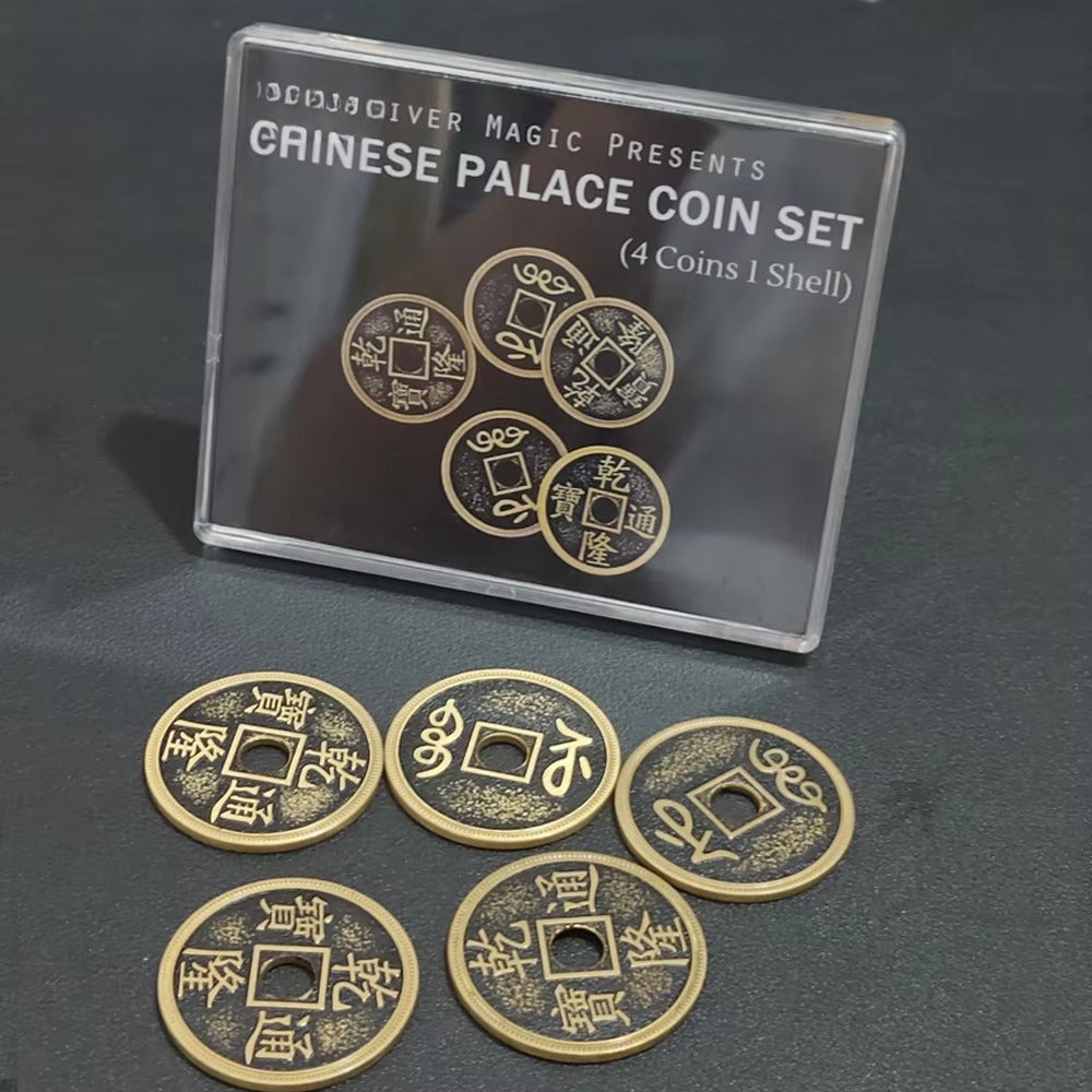 Chinese Palace Coin Set (4 Coins 1 Shell, Morgan/Half dollars Size Brass) by Oliver Magic