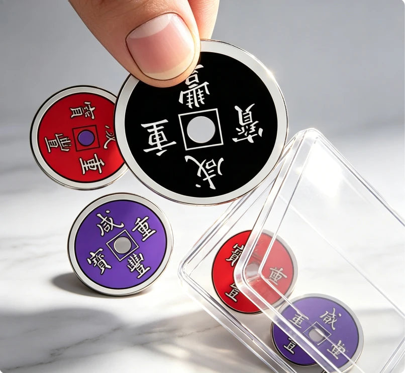 Chinese Coin Color Change Magic Trick Black to Red to Blue Multiple Color